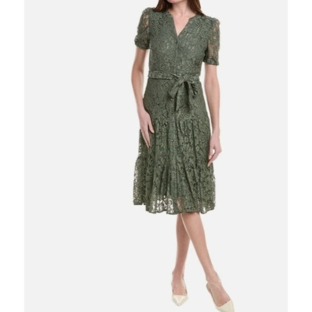 Nanette Lepore Lace Shirtdress waist tie Women's Black dress size 14 NWT